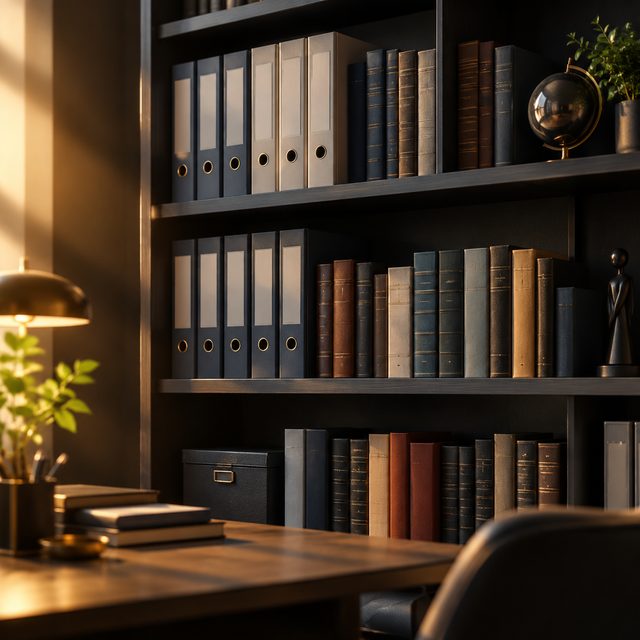 Reference library of research binders in the consultant's study
