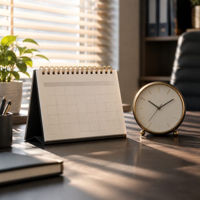Calendar and clock marking a scheduled consultation slot
