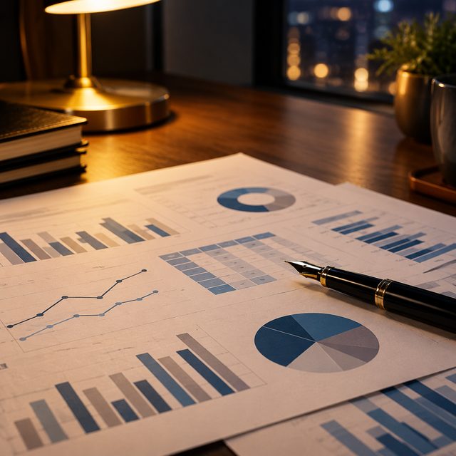 Printed comparison tables and pricing charts ready for review